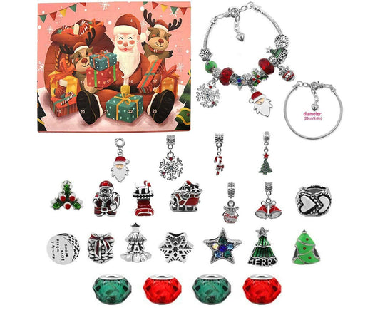 24Pcs Santa Tree Advent Calendar Christmas Countdown Calendar DIY Charm Bracelet Making Kit Gift