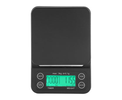 3KG/0.1g Electronic Digital Kitchen Food Scale Drip Coffee Weighing with Timer(Green Backlight)
