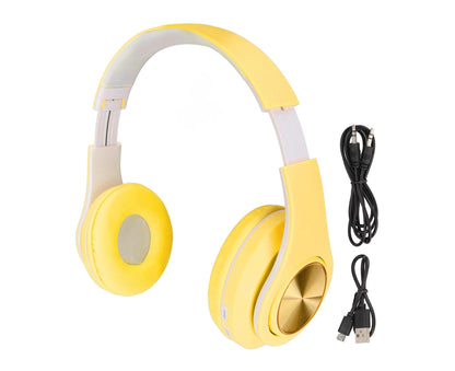 Bluetooth Headset Noise Reduction Foldable Over Ear Wireless Headphone with Colorful Light for Phone Laptop Yellow