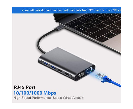 Type-c Docking Station 11 In One with Hdmi Network Card Multi-in-one Converter Usb Hub Expansion Dock for MacBook - Grey