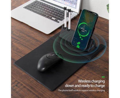1 Set Wireless Charger Pad 15 W Delicate Texture Pen Storage Fast Induction with Mouse Pad QI Standard Folding Multifunctional Wireless Charger - Black