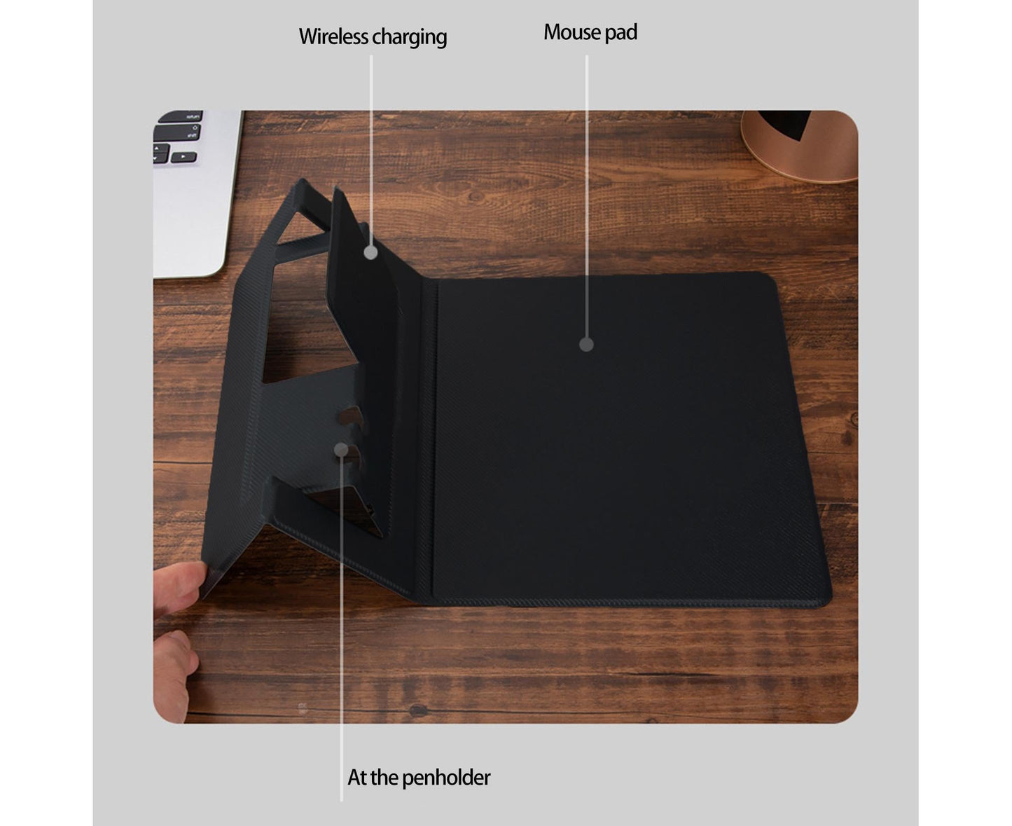 1 Set Wireless Charger Pad 15 W Delicate Texture Pen Storage Fast Induction with Mouse Pad QI Standard Folding Multifunctional Wireless Charger - Black