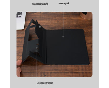 1 Set Wireless Charger Pad 15 W Delicate Texture Pen Storage Fast Induction with Mouse Pad QI Standard Folding Multifunctional Wireless Charger - Black