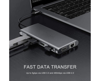 12 in 1 Multi-Interface Connection Type-C Expansion Dock Dual HDMI-compatible Converter - Grey