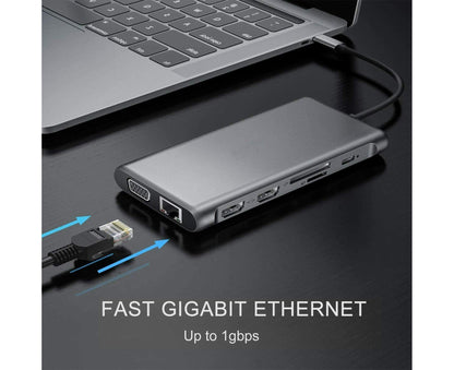 12 in 1 Multi-Interface Connection Type-C Expansion Dock Dual HDMI-compatible Converter - Grey