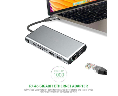 12 in 1 Multi-Interface Connection Type-C Expansion Dock Dual HDMI-compatible Converter - Grey