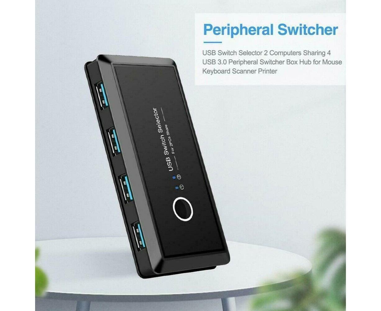 4 USB 2.0 Output Port Computer Sharing Hub Switcher Selector for Mac Chrome OS - Black