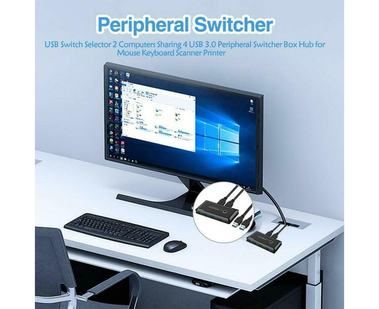 4 USB 2.0 Output Port Computer Sharing Hub Switcher Selector for Mac Chrome OS - Black