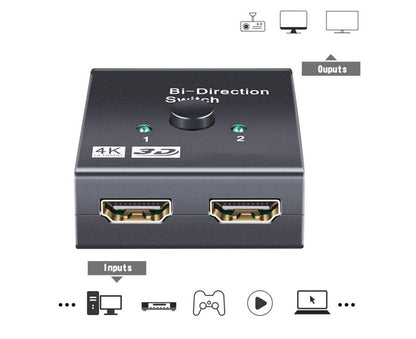 4K HDMI-compatible Dual Multiport Adapter with 2 LED Display Indicators Devices Switcher - Black