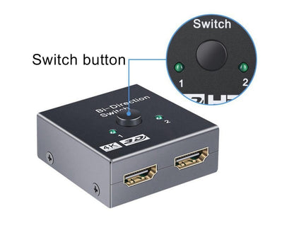 4K HDMI-compatible Dual Multiport Adapter with 2 LED Display Indicators Devices Switcher - Black