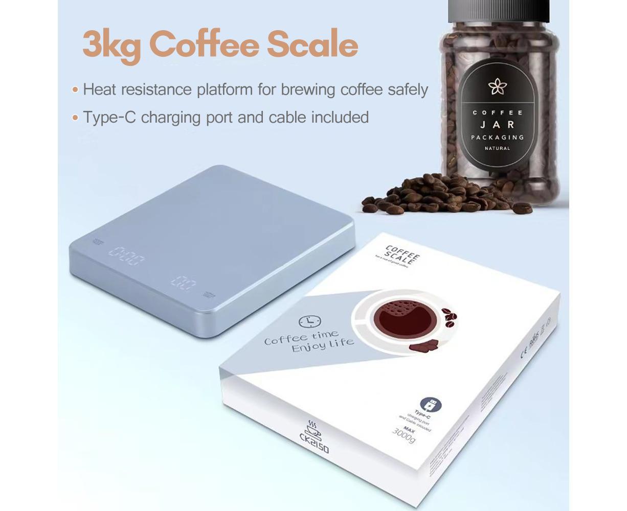 Digital Coffee Scale with Timer LED Screen Espresso Scale Built-in Battery 3kg Max.Weighing 0.1g High Precision Measures in oz/ml/g Kitchen