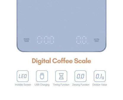 Digital Coffee Scale with Timer LED Screen Espresso Scale Built-in Battery 3kg Max.Weighing 0.1g High Precision Measures in oz/ml/g Kitchen