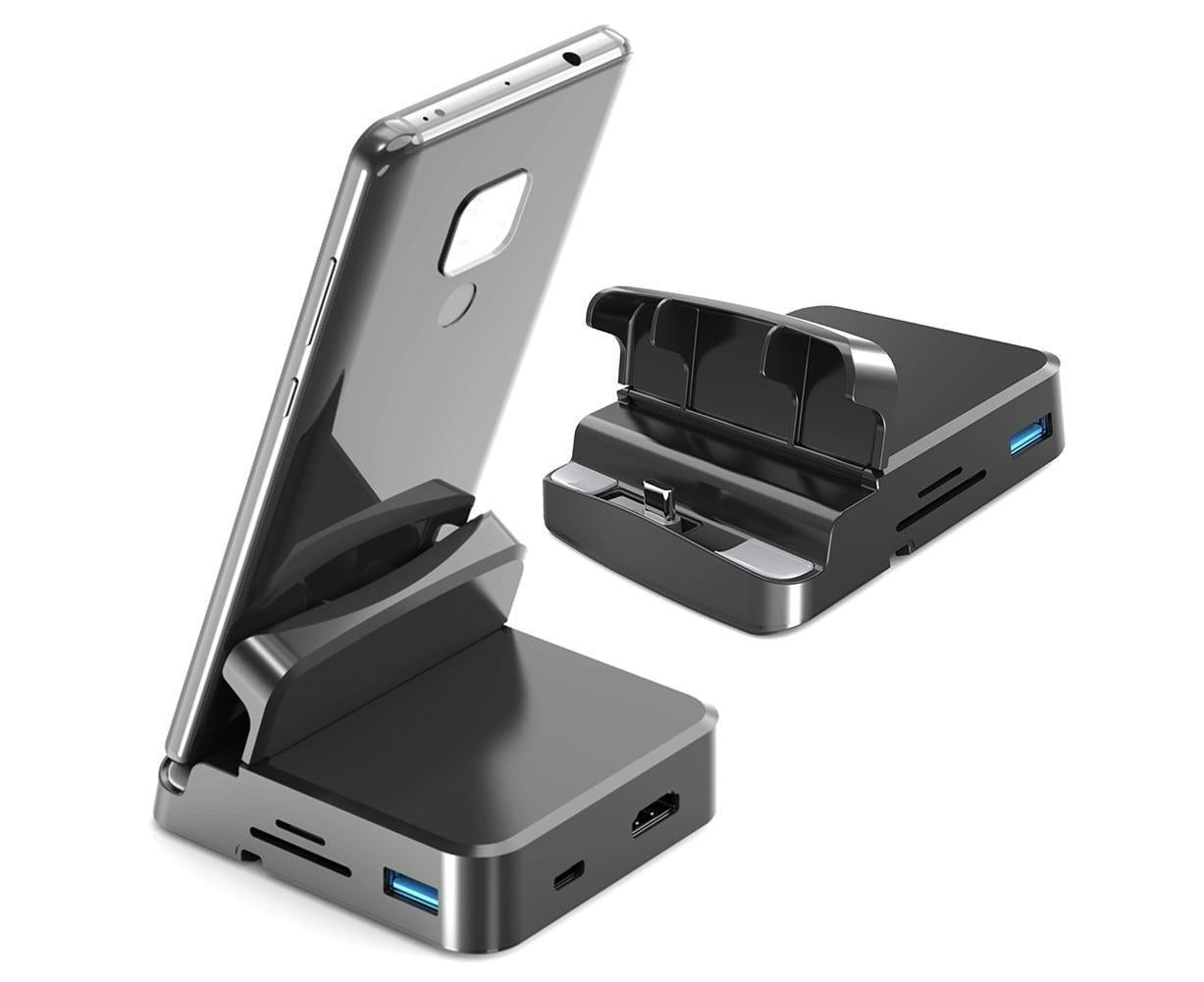 5 in1 Type C to HDMI-compatible Adapter USB 3.0/2.0 TFCard Slot Converter Holder - Black
