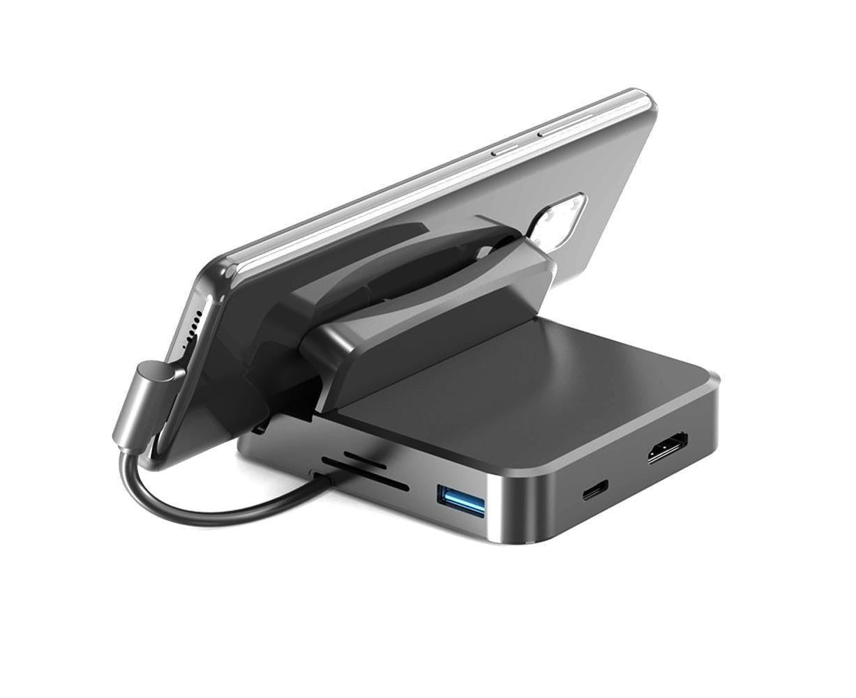5 in1 Type C to HDMI-compatible Adapter USB 3.0/2.0 TFCard Slot Converter Holder - Black