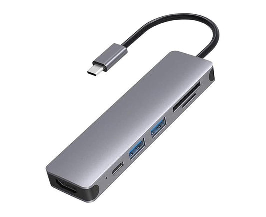 6 in 1 USB 4K HDMI-compatible Multiport Card Reader Hub for MacBook Laptop Type C Devices - Silver
