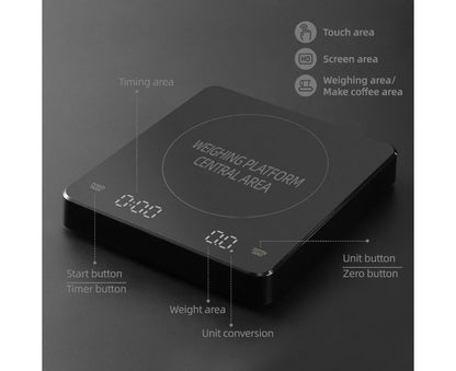 Digital Coffee Scale with Timer LED Screen Espresso Scale Built-in Battery 5kg Max.Weighing 0.1g High Precision Measures in oz/ml/g Kitchen
