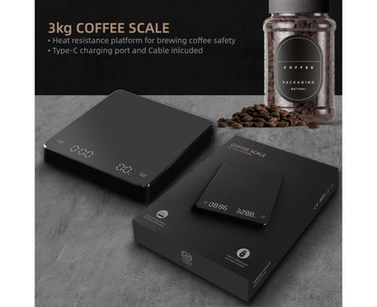 Digital Coffee Scale with Timer LED Screen Espresso Scale Built-in Battery 3kg Max.Weighing 0.1g High Precision Measures in oz/ml/g Kitchen