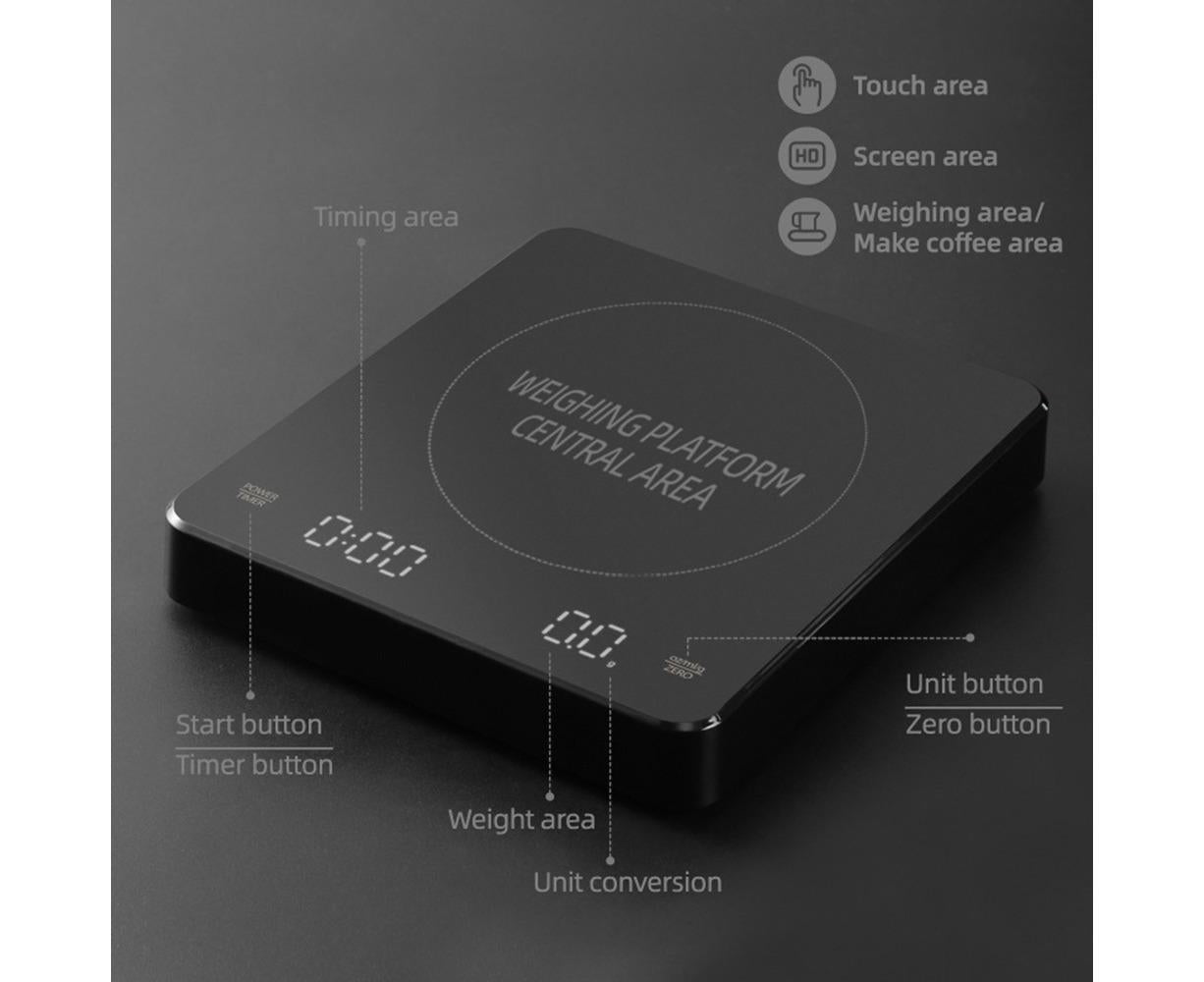 Digital Coffee Scale with Timer LED Screen Espresso Scale Built-in Battery 3kg Max.Weighing 0.1g High Precision Measures in oz/ml/g Kitchen