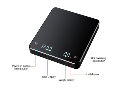 3kg/0.1g Digital Coffee Scale with Timer LED Screen Espresso Scales Rechargeable Electronic Kitchen Scale oz/ml/g High Precision Measuring