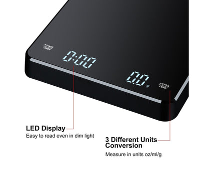 3kg/0.1g Digital Coffee Scale with Timer LED Screen Espresso Scales Rechargeable Electronic Kitchen Scale oz/ml/g High Precision Measuring