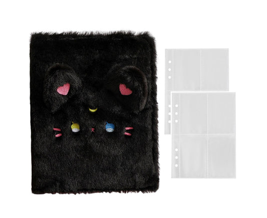 A5 Plush Cartoon Binder with 20 Photo Inner Sleeves Modern Practical Photo Album for Picture Cards Storage - Black
