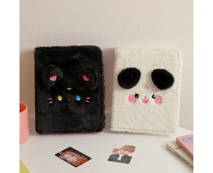 A5 Plush Cartoon Binder with 20 Photo Inner Sleeves Modern Practical Photo Album for Picture Cards Storage - Black