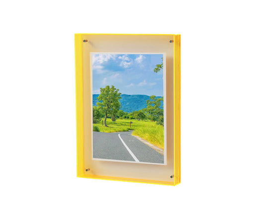 Photo Frame Vibrant Floating Acrylic Picture Frame Desk Wall Art Frame for Gallery Home Office Decorationluorescent Yellow 16cm