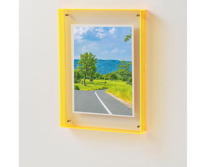 Photo Frame Vibrant Floating Acrylic Picture Frame Desk Wall Art Frame for Gallery Home Office Decorationluorescent Yellow 16cm
