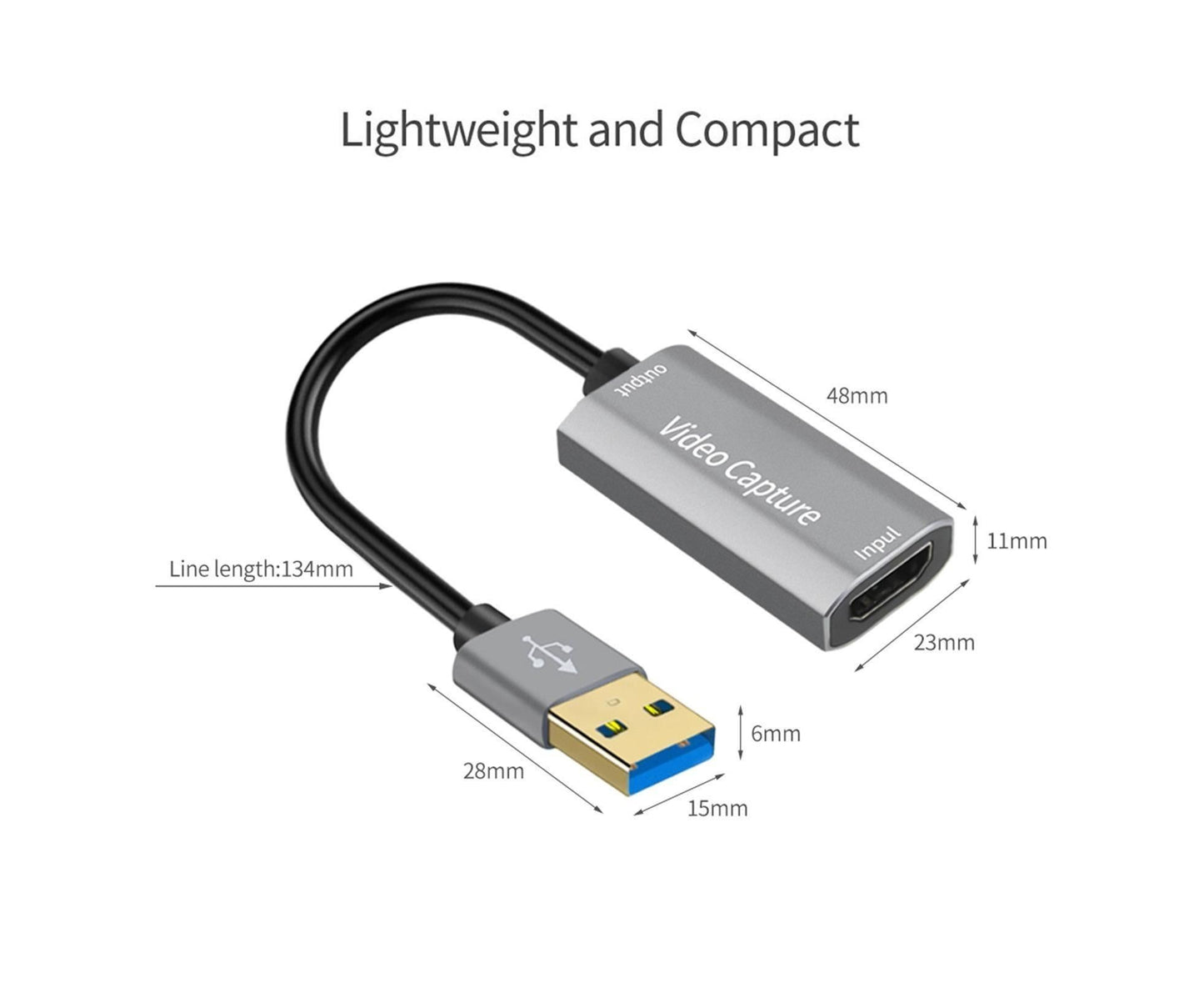HDMI-compatible to USB Video Capture Card Game Camera Recorder Live Streaming Webcasting - Grey