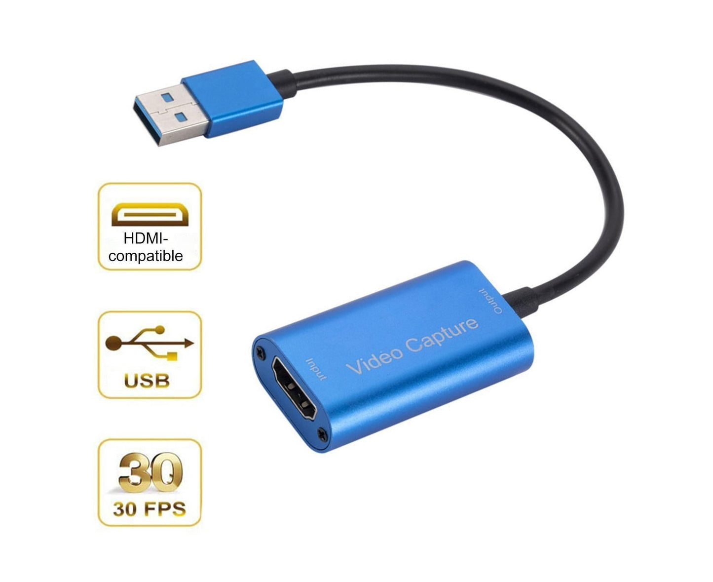 Video Capture Card Portable High Resolution Low Latency HDMI-compatible to USB 3.0 Game Capture Device for Live Streaming - Blue