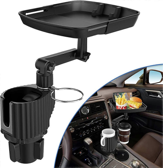 Car Cup Holder Expander with Detachable Tray, Multifunctional Car Tray Table
