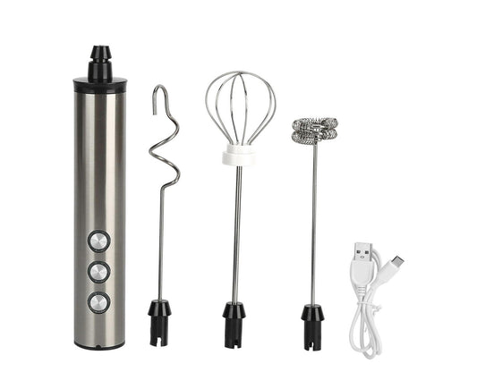 Stainless Steel Milk Frother, USB Charging, Handheld Electric Egg Beater for Home Kitchen