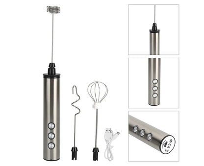 Stainless Steel Milk Frother, USB Charging, Handheld Electric Egg Beater for Home Kitchen