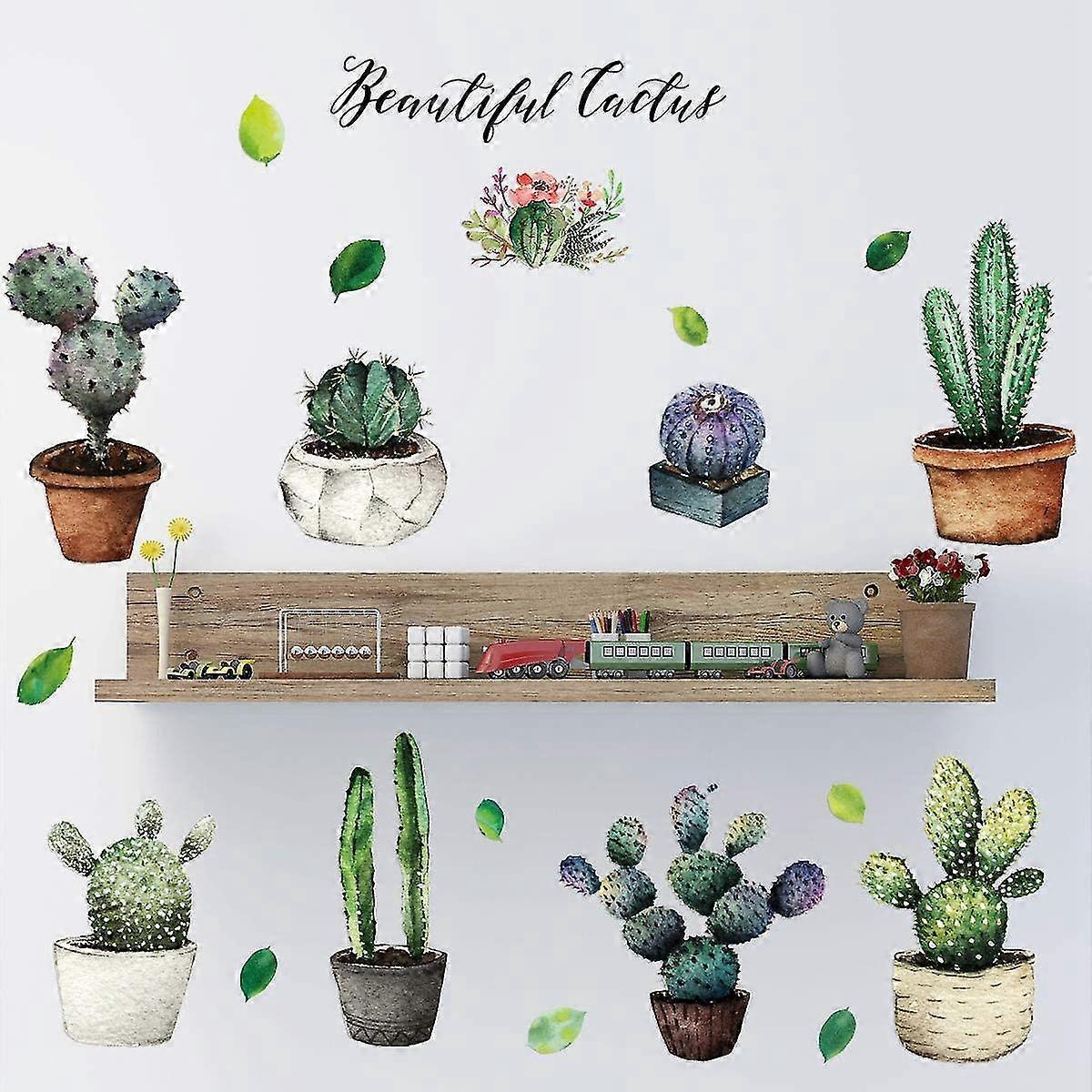 Cactus Potted Wall Stickers Personality Bedroom Dining Kitchen Wardrobe Decorative Wall Stickers(30x60cm)