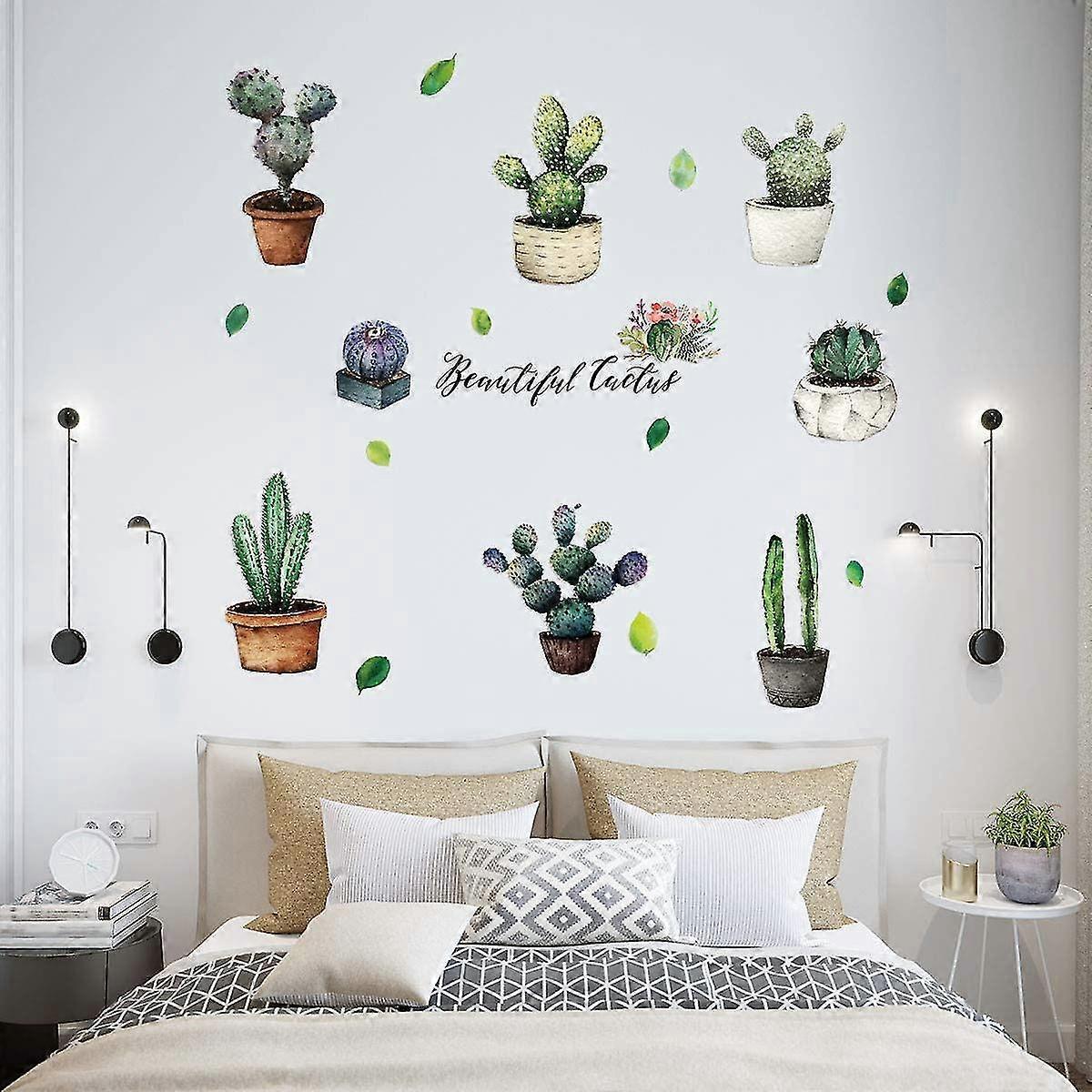 Cactus Potted Wall Stickers Personality Bedroom Dining Kitchen Wardrobe Decorative Wall Stickers(30x60cm)