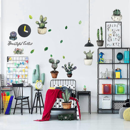 Cactus Potted Wall Stickers Personality Bedroom Dining Kitchen Wardrobe Decorative Wall Stickers(30x60cm)