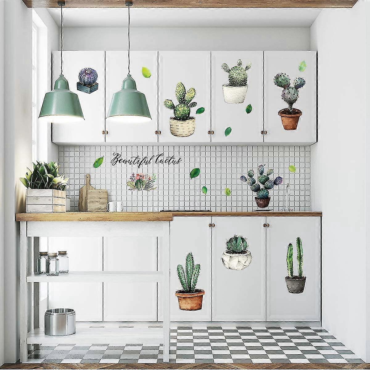 Cactus Potted Wall Stickers Personality Bedroom Dining Kitchen Wardrobe Decorative Wall Stickers(30x60cm)