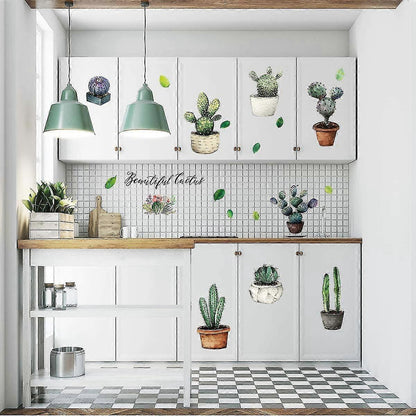Cactus Potted Wall Stickers Personality Bedroom Dining Kitchen Wardrobe Decorative Wall Stickers(30x60cm)
