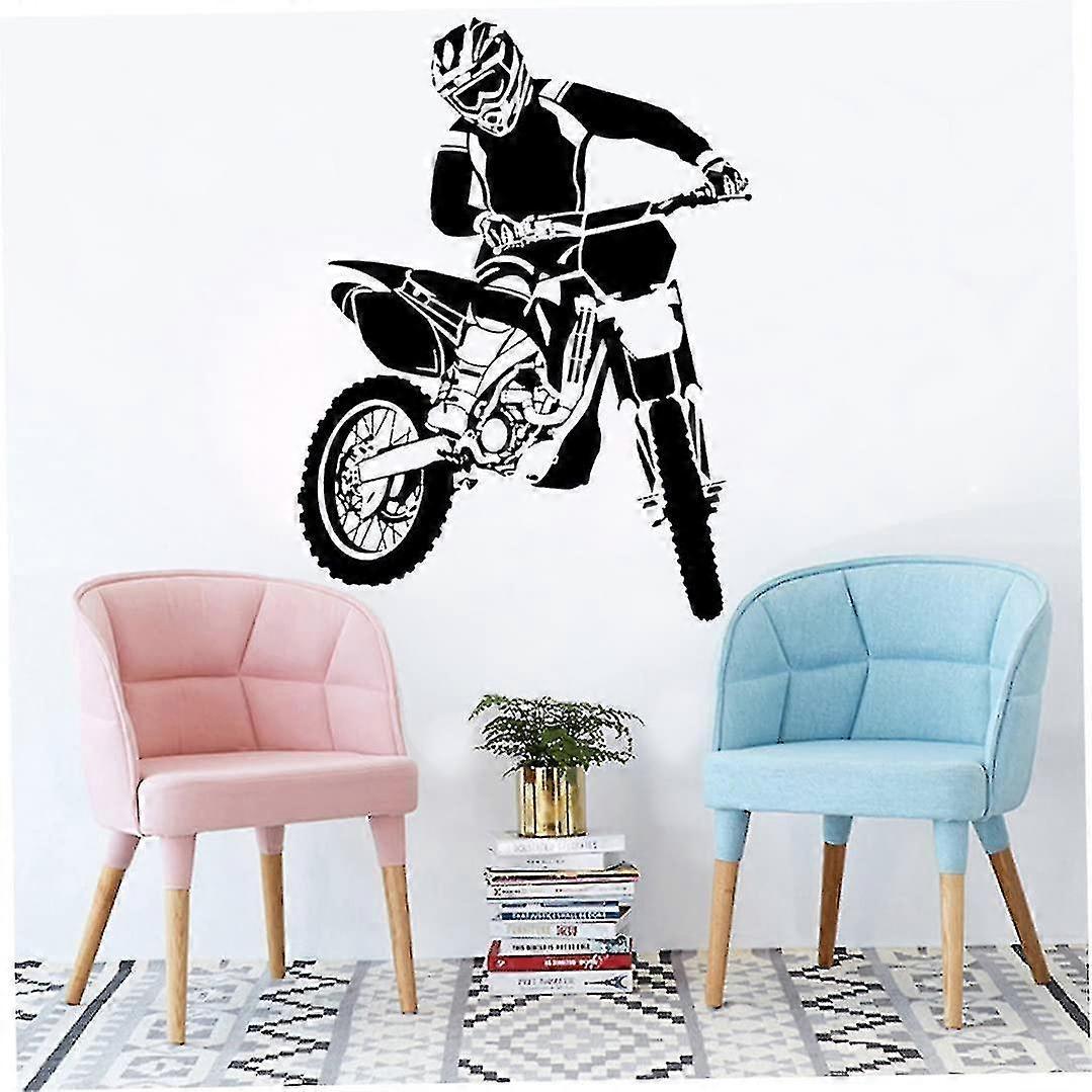 Motorbike Wall Stickers Self Adhesive Pvc Dirt Bike Wall Decal Bedroom Decor Black 58x68cm Dirt Bike Wall Sticker (black)