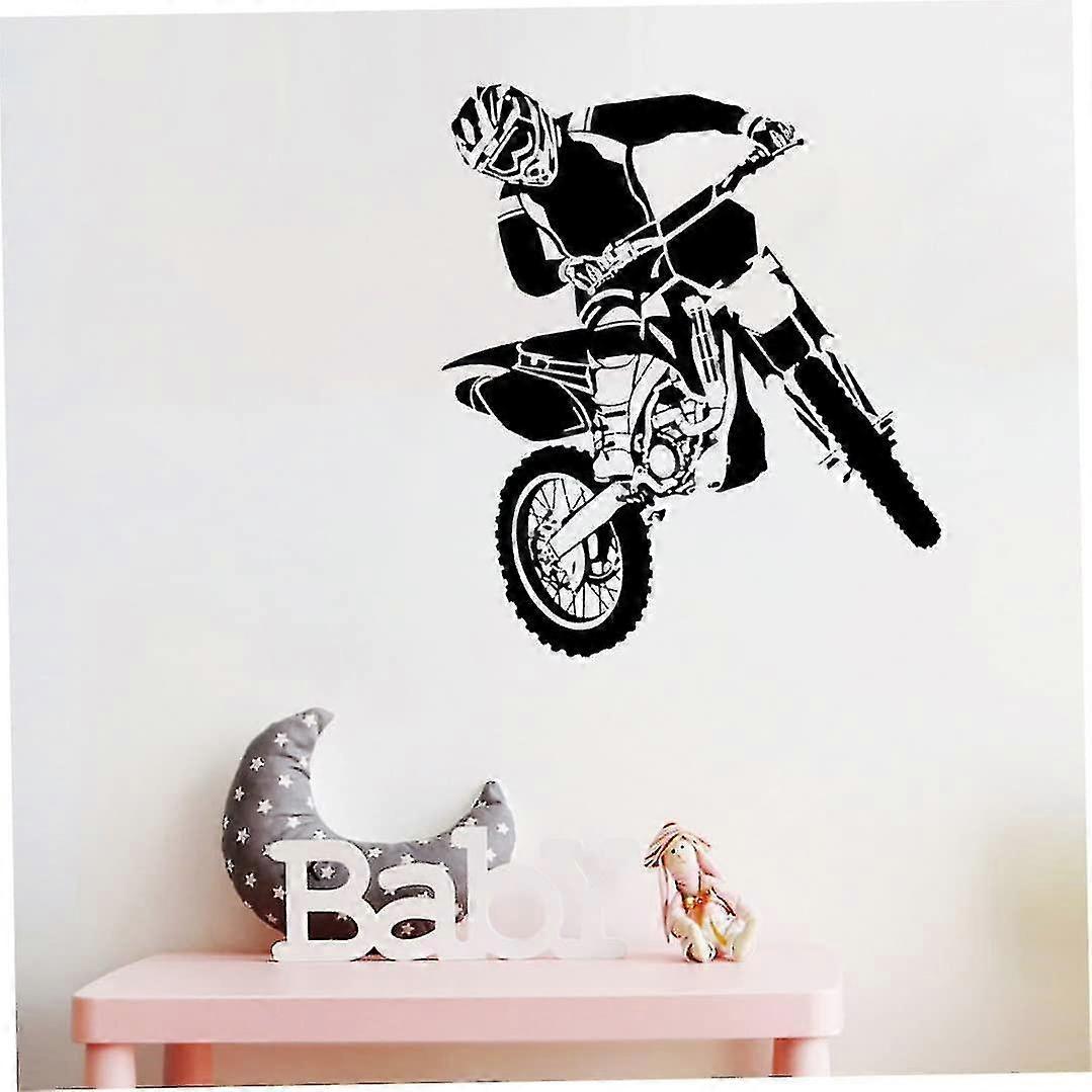 Motorbike Wall Stickers Self Adhesive Pvc Dirt Bike Wall Decal Bedroom Decor Black 58x68cm Dirt Bike Wall Sticker (black)