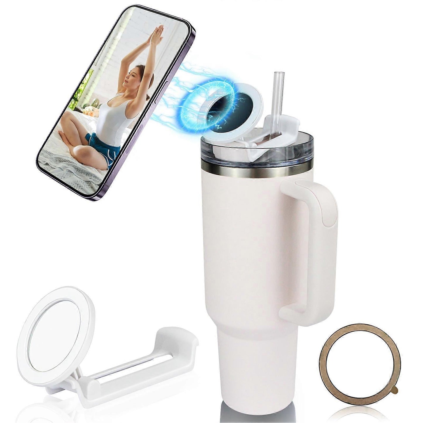 Phone Holder For Stanley, Water Bottle Phone Holder For Stanley 40oz Cup, Phone Stand Mount, Portable, Rotatable