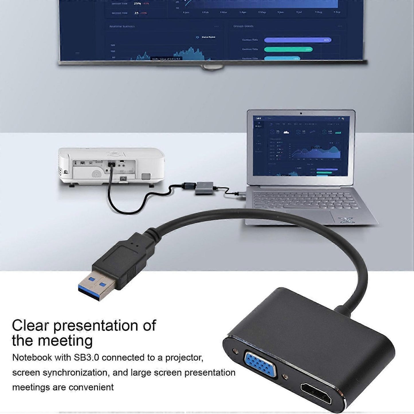 USB-C to HDMI/VGA Dual Monitor Adapter Plug & Play