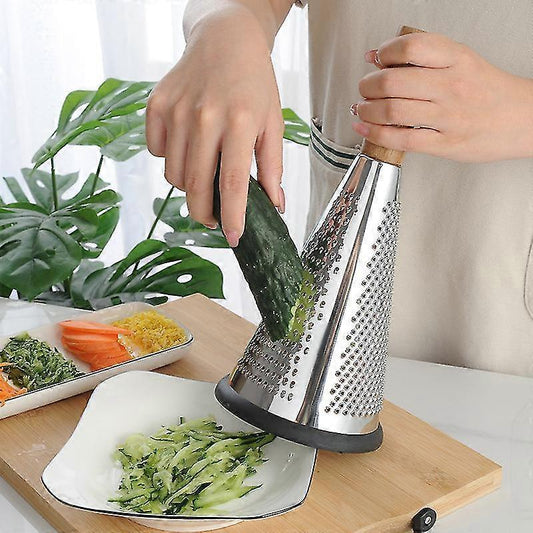 Manual Food Processor - Grater, Grinder & Slicer with Wooden Handle 27cm