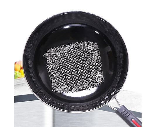 Stainless Steel Cast Iron Skillet Cleaner Chainmail Scrubber-6inch