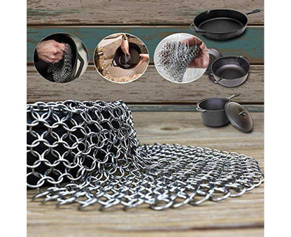 Stainless Steel Cast Iron Skillet Cleaner Chainmail Scrubber-6inch