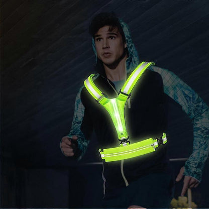 USB LED Running Vest with Belt Bag, Reflective Gear for Runners, Biking, Night Sports