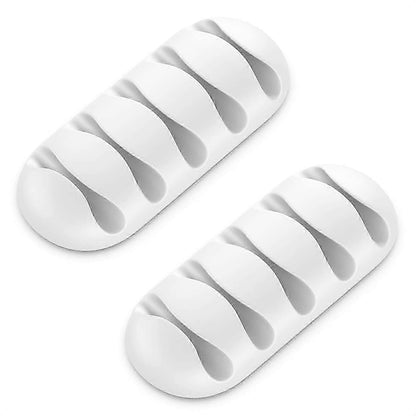 2pcs Cable Holders with 5 Cable Slots White Desk Organizer Wire Management Clips