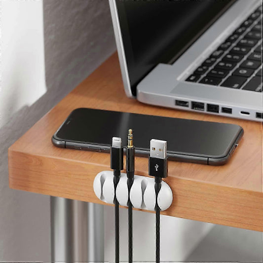 2pcs Cable Holders with 5 Cable Slots White Desk Organizer Wire Management Clips
