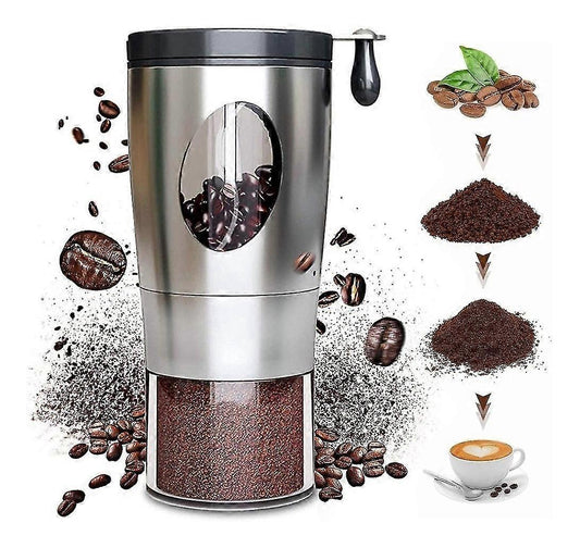 Manual Coffee Grinder - Foldable Hand Crank, Stainless Steel, Adjustable, Portable