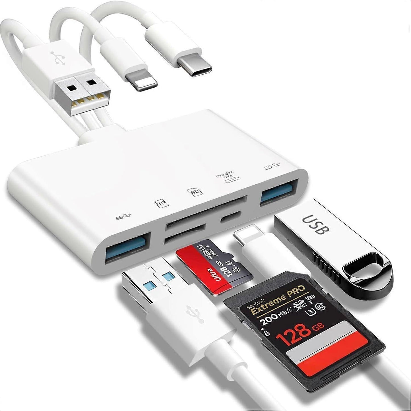 5-in-1 USB OTG Memory Card Reader Adapter, SD TF Card Reader Combo